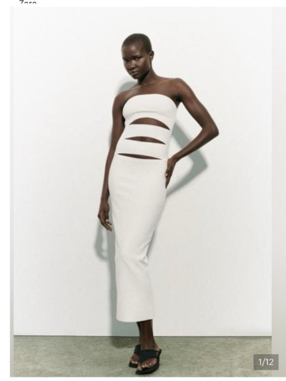 Zara Ivory Cutout Spaghetti-Strap Midi Dress Size Small